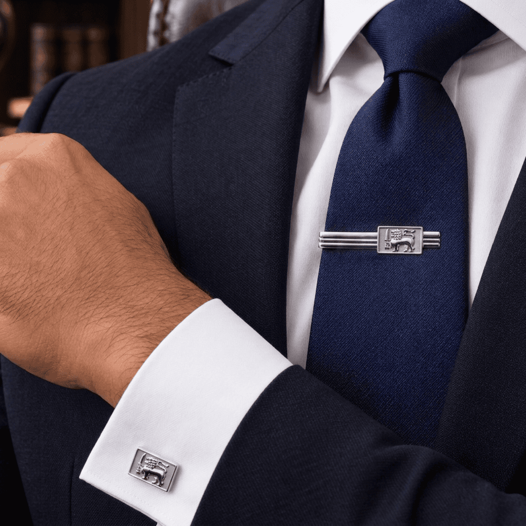 Sri Lankan Flag Cufflinks & Tie Pin Set (Silver)