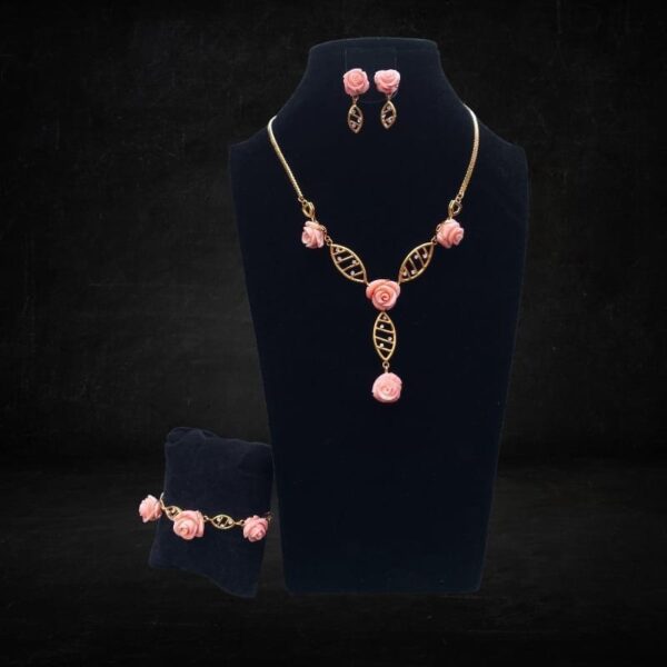 Genuine Coral Necklace Set with Bracelet