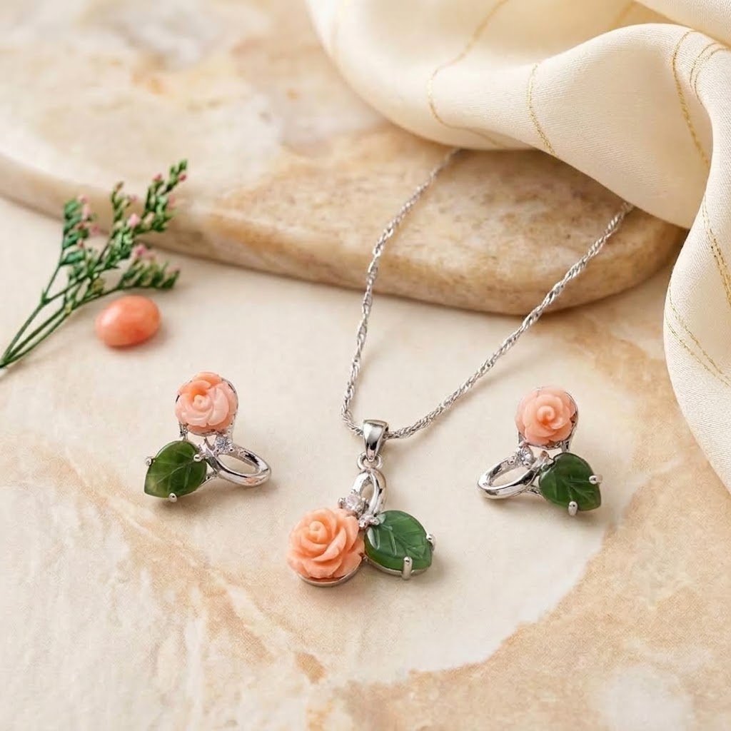 Coral/Jade Necklace Set