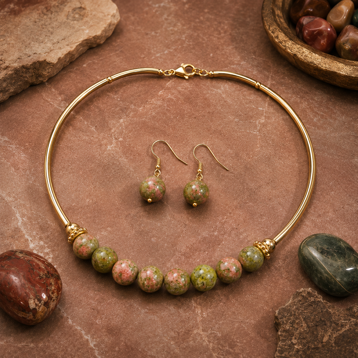 Picture Jasper Necklace Set