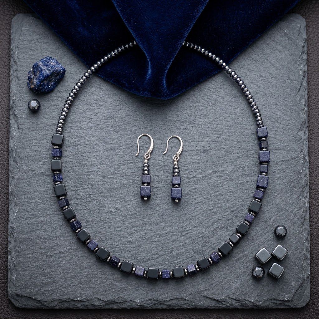Blue Sand Stone Necklace Set
